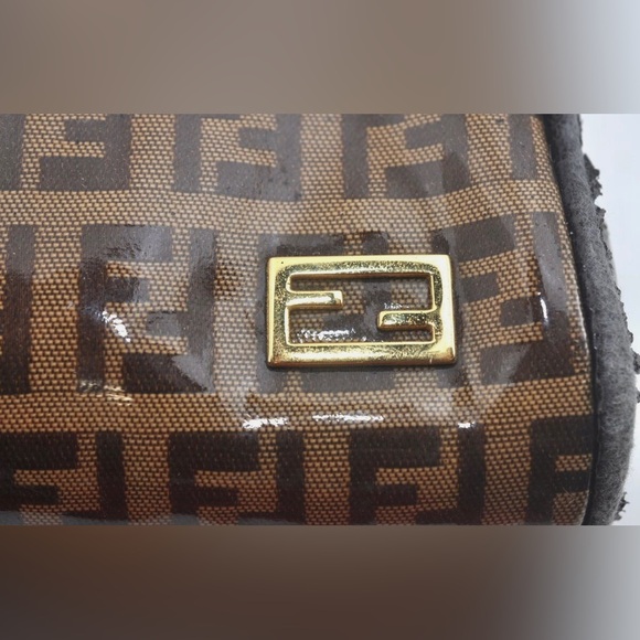 RARE🦄 Authentic FENDI Vintage Zucchino Pouch Purse PVC Leather Brown - Picture 11 of 12